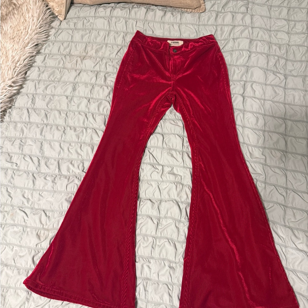 🔥 Rock & Roll Denim Red Velvet Corduroy Bell Bottom Pants – Girls Size 12 🔥